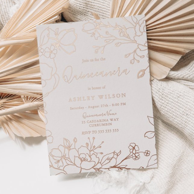 Real Rose Gold Blume Elegantes Quinceanera Party Folieneinladung (Von Creator hochgeladen)
