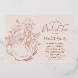 Real Rose Gold Flora Brautparty Teezeremonie auf d Folieneinladung