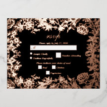 Real Rose Gold Floral Black Wedding RSVP