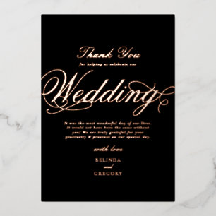 Real Rose Gold Foil Black Wedding Vielen Dank Folieneinladung