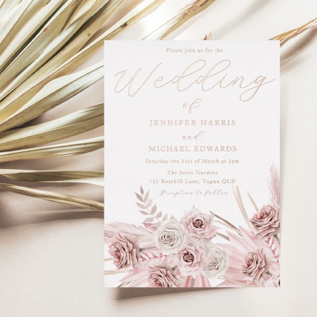 Real Rose Gold Foil Dusty Rose Boho Wedding Folieneinladung (Von Creator hochgeladen)