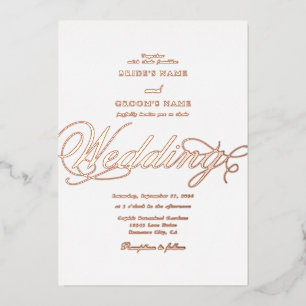 Real Rose Gold Foil Klassisches Luxus Weißes Hochz Folieneinladung