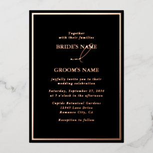 Real Rose Gold Foil Moderne Schwarze Hochzeit Folieneinladung