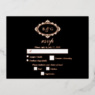 Real Rose Gold Foil Wreath White Wedding RSVP Folie Einladungspostkarte