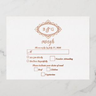 Real Rose Gold Foil Wreath White Wedding RSVP Folie Einladungspostkarte