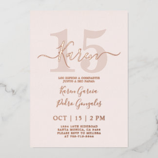 Real Rose Gold Folie Quinceañera Einladung