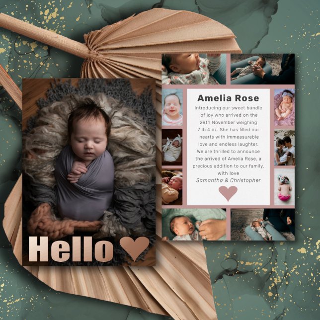 Real Rose Gold Foto Collage Kinderankündigung Folieneinladung (Von Creator hochgeladen)