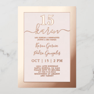 Real Rose Gold Quinceañera Einladung