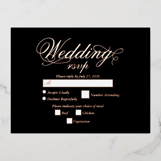 Real Rose Golden Foil Elegantes RSVP Folie Einladungspostkarte (Vorderseite)
