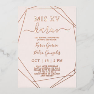 Real Rose Goldene Foil Quinceñera Einladung