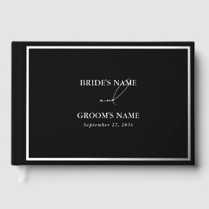 Real Silver Foil Moderne Schwarz & Silber Hochzeit Gästebuch