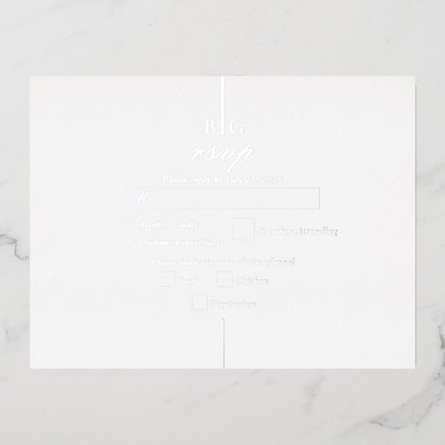 Real Silver Foil Monogram Wedding RSVP Folie Einladungspostkarte (Vorderseite)