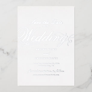 Real Silver Foil Wedding White Save the Date Folieneinladung