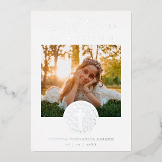 Real Silver Romantic Floral Wreath Photo Folieneinladung