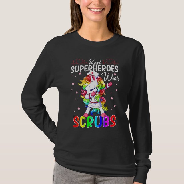 Real Superhelden Tragen Scrubs nähren Dabbing Unic T-Shirt (Vorderseite)