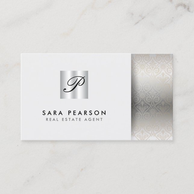 RealEstate Agent PropertyInvestment SilverMonogram Visitenkarte (Vorderseite)
