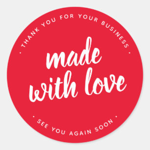 Réalisé Avec Amour Script Bold Rouge Sticker rond