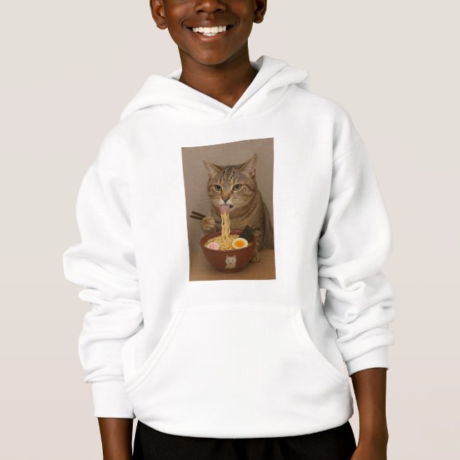 Realistic Funny Cat Eating Ramen | Graphic Tee (Vorderseite)