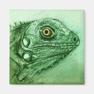 Realistic Green Reptile art Square Magnet - Iguana