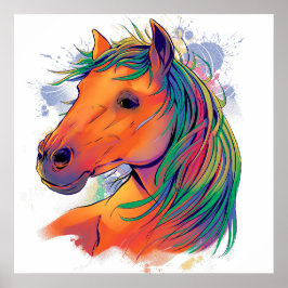 realistic horse illustration in watercolor style poster