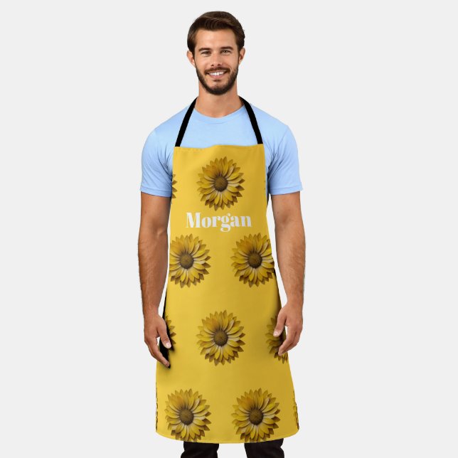 Realistic Minimal Sunflower Pattern Custom Apron Schürze (Getragen)