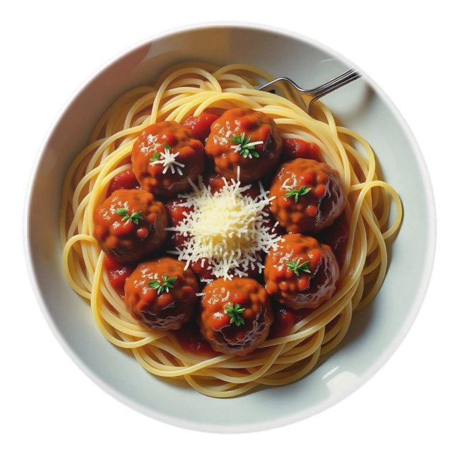 Realistic Spaghetti and Meatballs Food Kitchen Keramikknauf (Vorderseite)