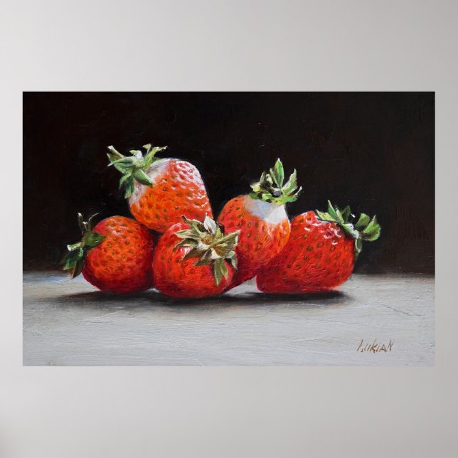 Realistic Strawberries Still Life Oil Painting Poster (Vorne)