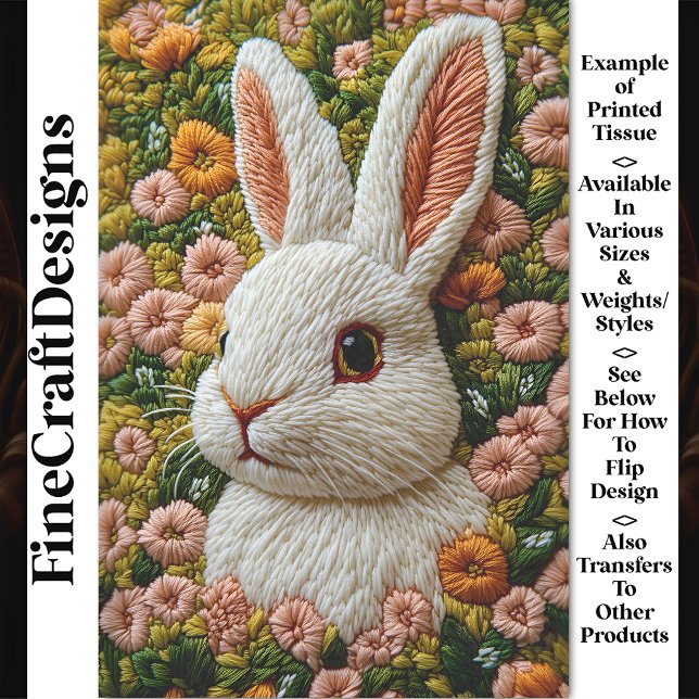 Realistisch besticktes weißes Kaninchen BZ7 Decoup Seidenpapier (Von Creator hochgeladen)