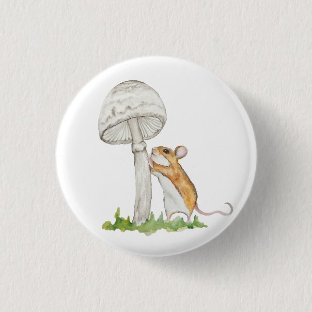 Realistisch eine lustige Feldmaus und Pilz Button (Vorderseite)