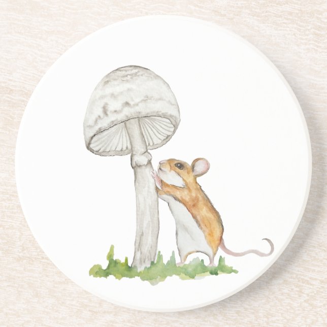 Realistisch eine lustige Feldmaus und Pilz Getränkeuntersetzer (Vorne)