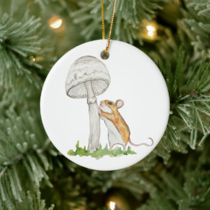 Realistisch eine lustige Feldmaus und Pilz Keramik Ornament