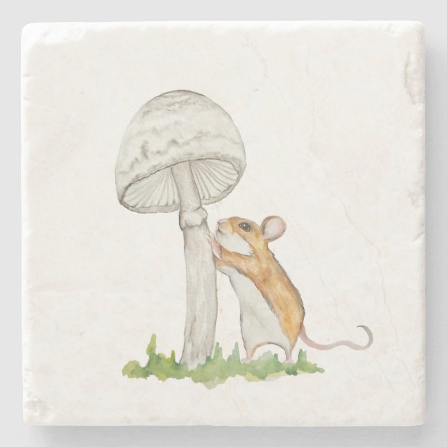 Realistisch eine lustige Feldmaus und Pilz Steinuntersetzer (Vorderseite)