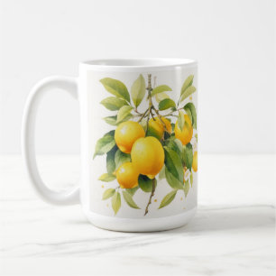 REALISTISCH GELBE LEMONEN AUF LEMONBRANCHEN KAFFEETASSE