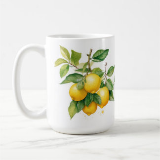 REALISTISCH GELBE LEMONEN AUF LEMONBRANCHEN KAFFEETASSE