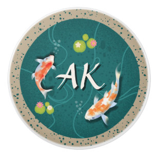 Realistisch grüner japanischer Koi-Fischteich Keramikknauf