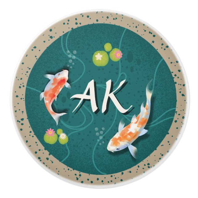 Realistisch grüner japanischer Koi-Fischteich Keramikknauf (Vorderseite)