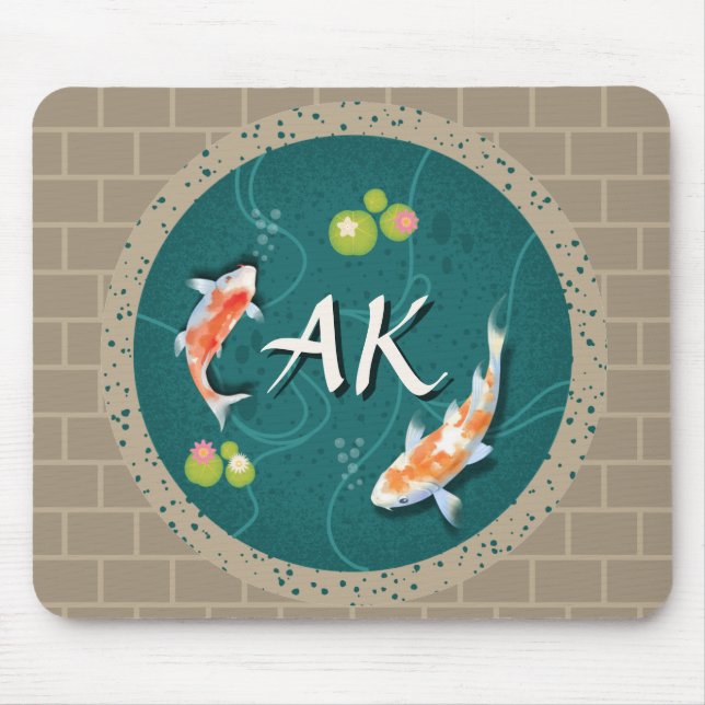 Realistisch grüner japanischer Koi-Fischteich Mousepad (Vorne)