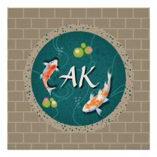 Realistisch grüner japanischer Koi-Fischteich Poster