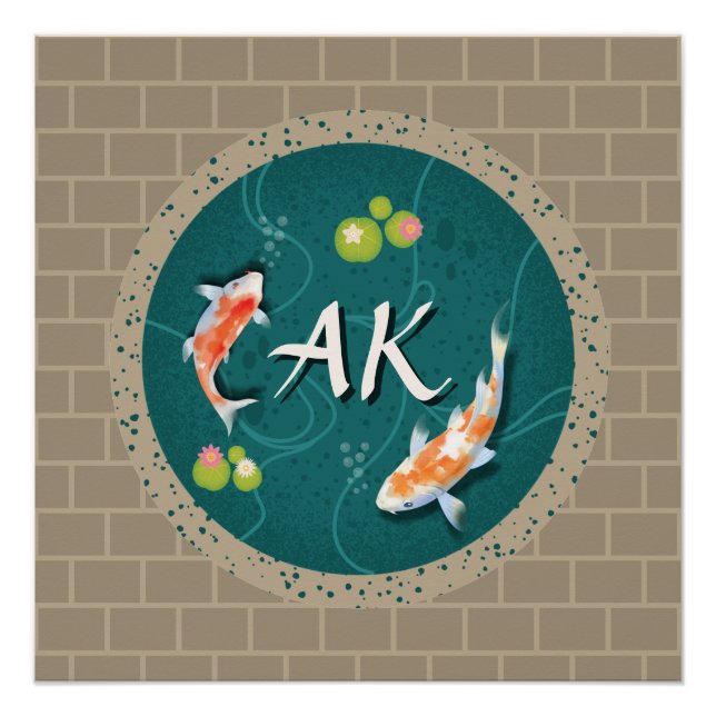 Realistisch grüner japanischer Koi-Fischteich Poster (Vorderseite)