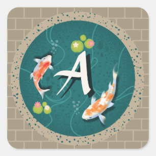 Realistisch grüner japanischer Koi-Fischteich Quadratischer Aufkleber