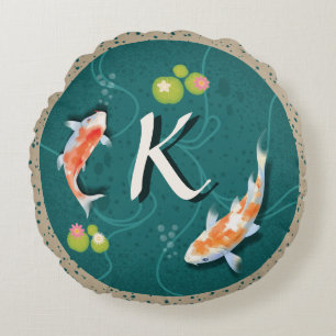 Realistisch grüner japanischer Koi-Fischteich Rundes Kissen