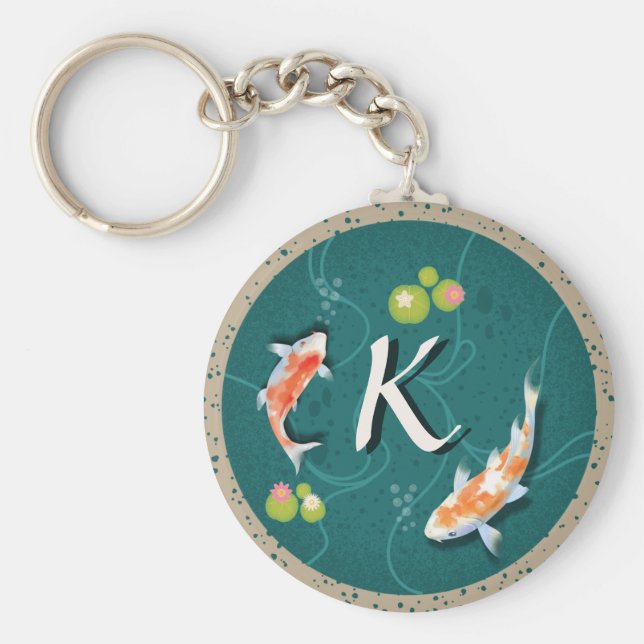 Realistisch grüner japanischer Koi-Fischteich Schlüsselanhänger (Vorne)