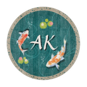 Realistisch grüner japanischer Koi-Fischteich Schneidebrett