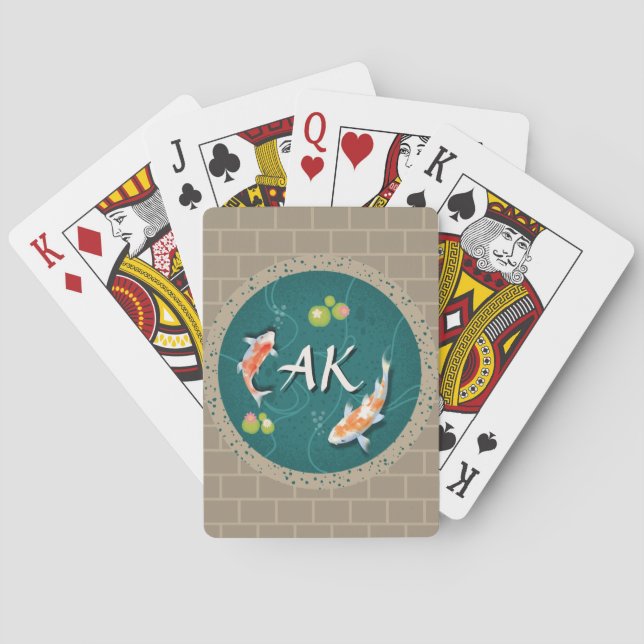 Realistisch grüner japanischer Koi-Fischteich Spielkarten (Rückseite)