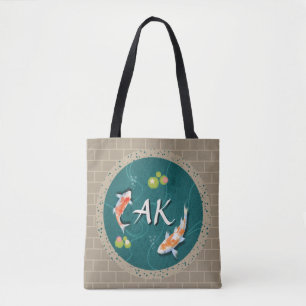 Realistisch grüner japanischer Koi-Fischteich Tasche