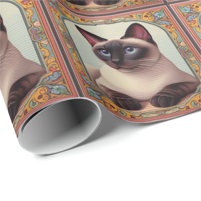 Realistisch Niedliche siamesische Katze farbenfroh Geschenkpapier (Rolleneckpunkt)
