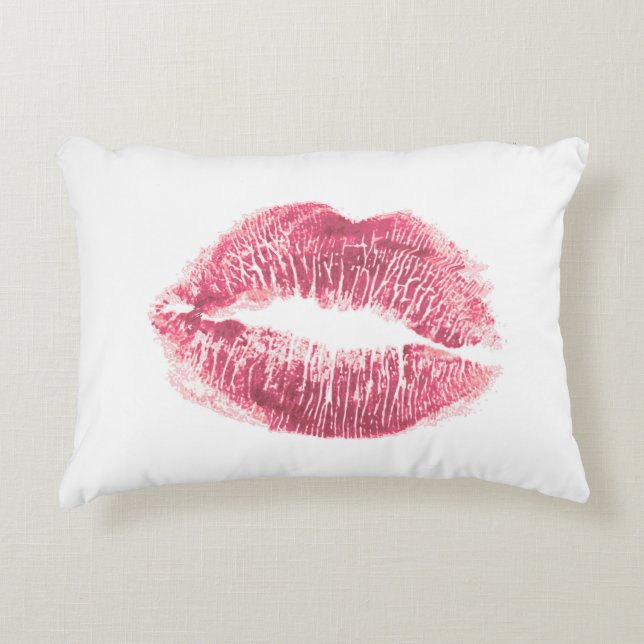 Realistisch rosa Lippen, abgeschiedener Kuss Dekokissen (Vorderseite)