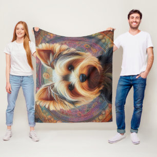 Realistisch Yorkshire Terrier Dog Colorful Border Fleecedecke