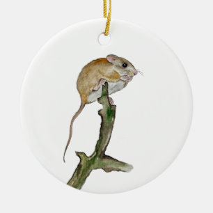 Realistische Aquarellmaus in einem Baum Keramik Ornament