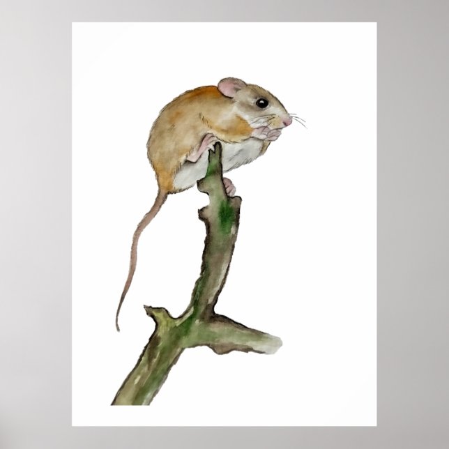 Realistische Aquarellmaus in einem Baum Poster (Vorne)